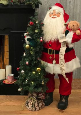 Santa with Teddy Bear and Tree