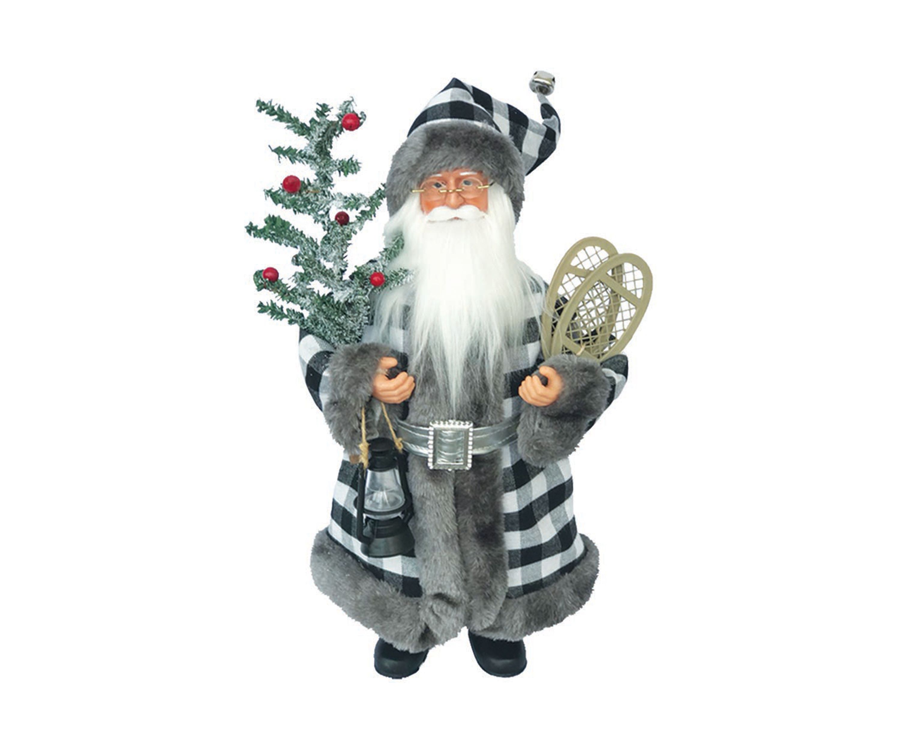 15 Inch White & Black Plaid Claus