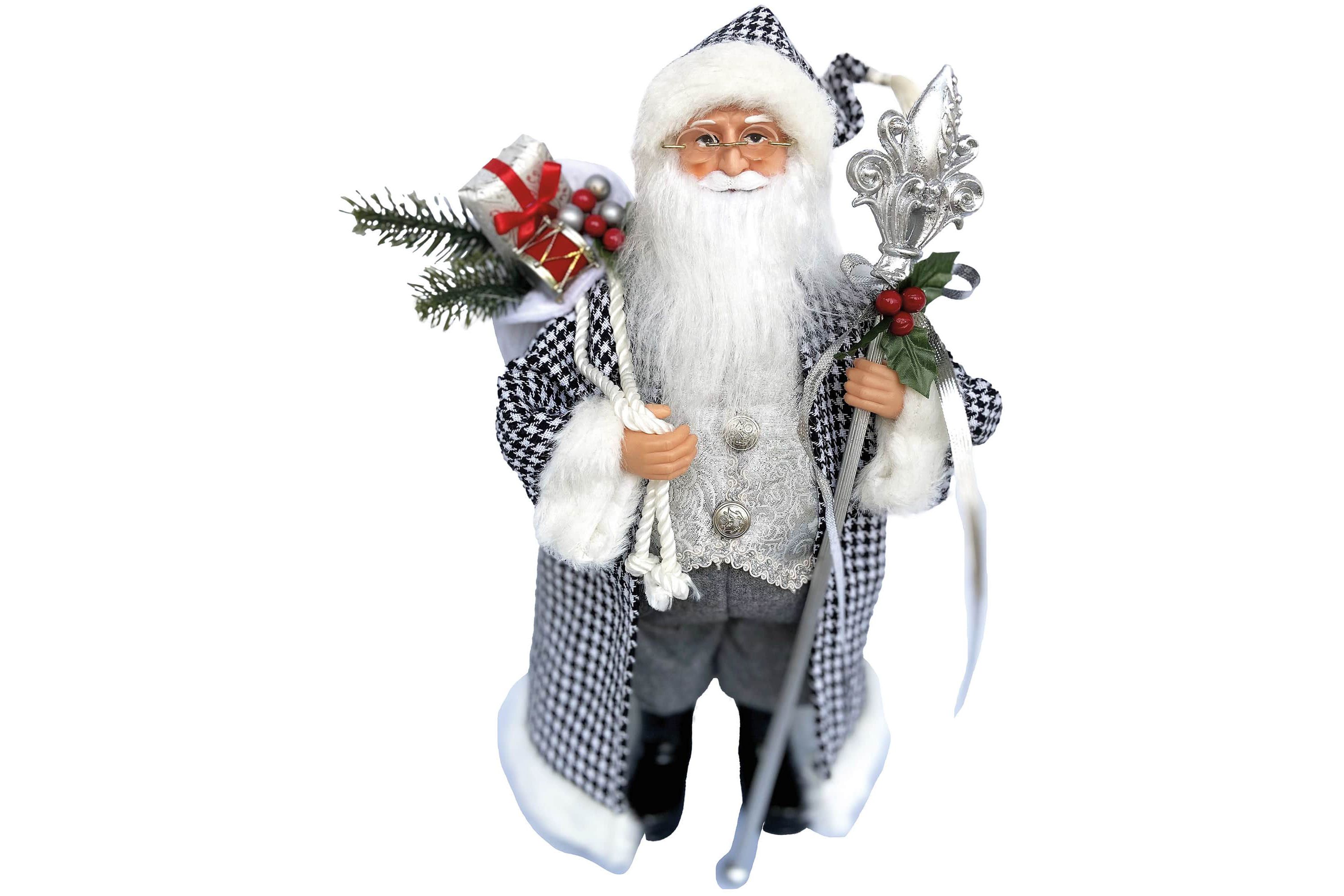 15 Inch Houndstooth and Silver Santa