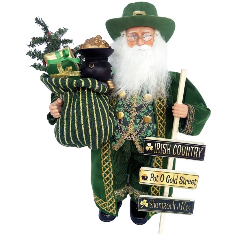 15 Inch Pot O Gold Irish Santa