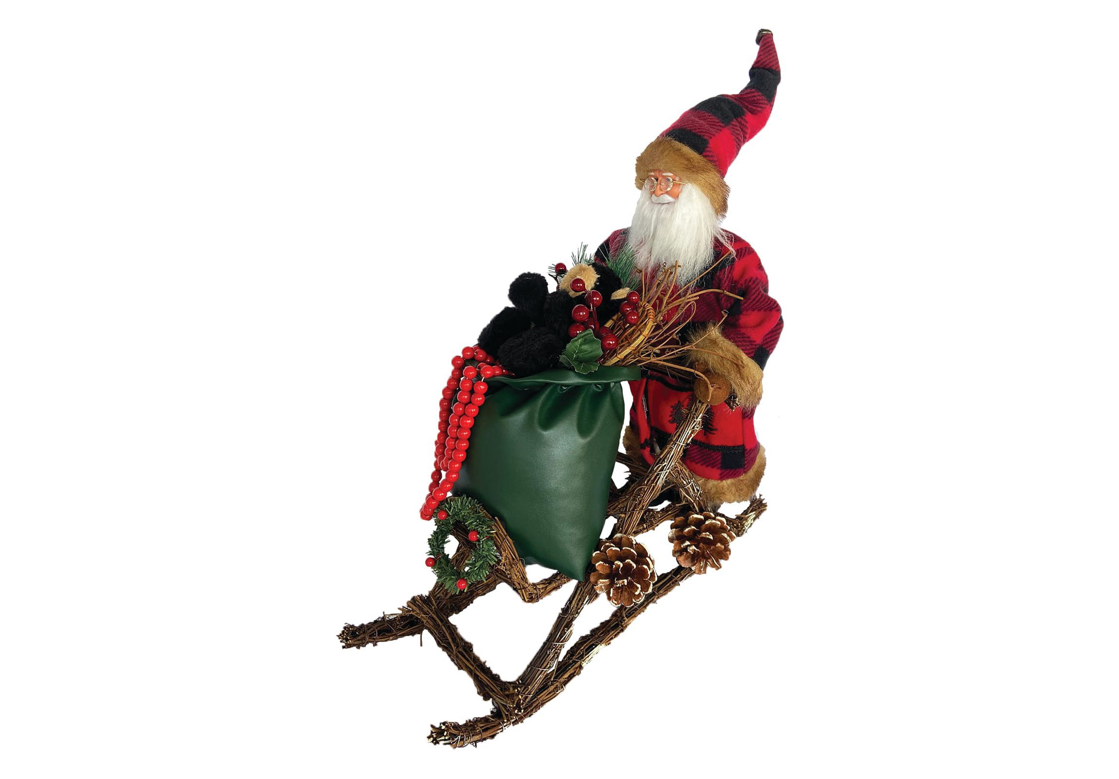 20 inch Buffalo Plaid Sled Santa