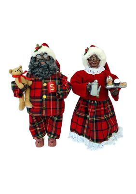 Santa's Workshop 15 Inch Set of 2. African American Pajama Clauses, Red