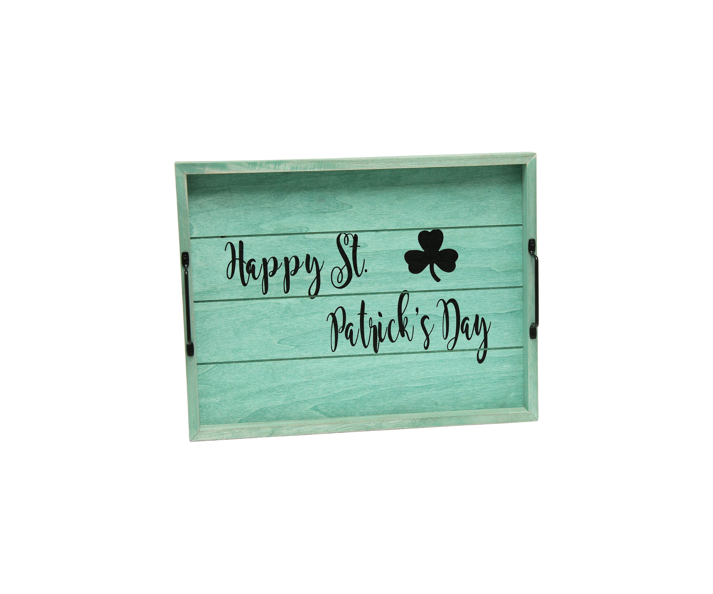 Decorative Wood Serving Tray w/ Handles, 15.50" x 12"