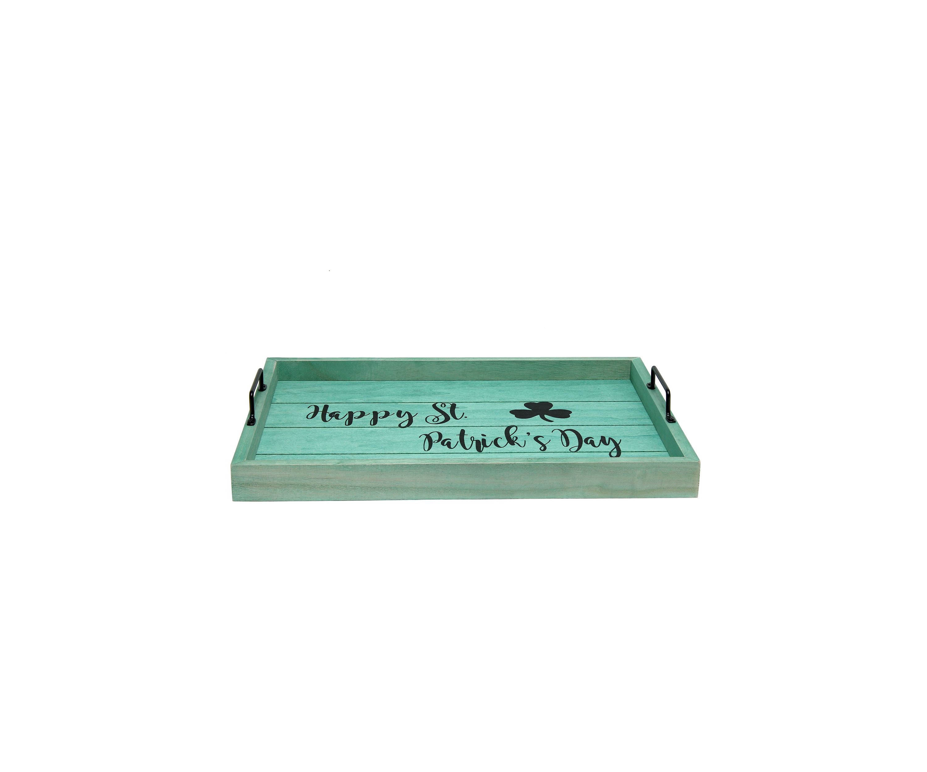 Decorative Wood Serving Tray w/ Handles, 15.50" x 12"