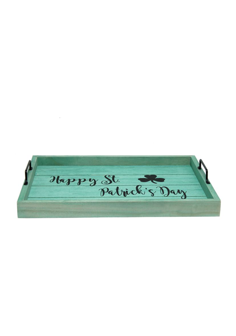 Decorative Wood Serving Tray w/ Handles, 15.50" x 12"