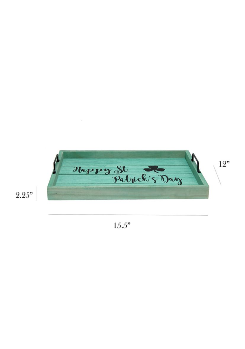 Decorative Wood Serving Tray w/ Handles, 15.50" x 12"
