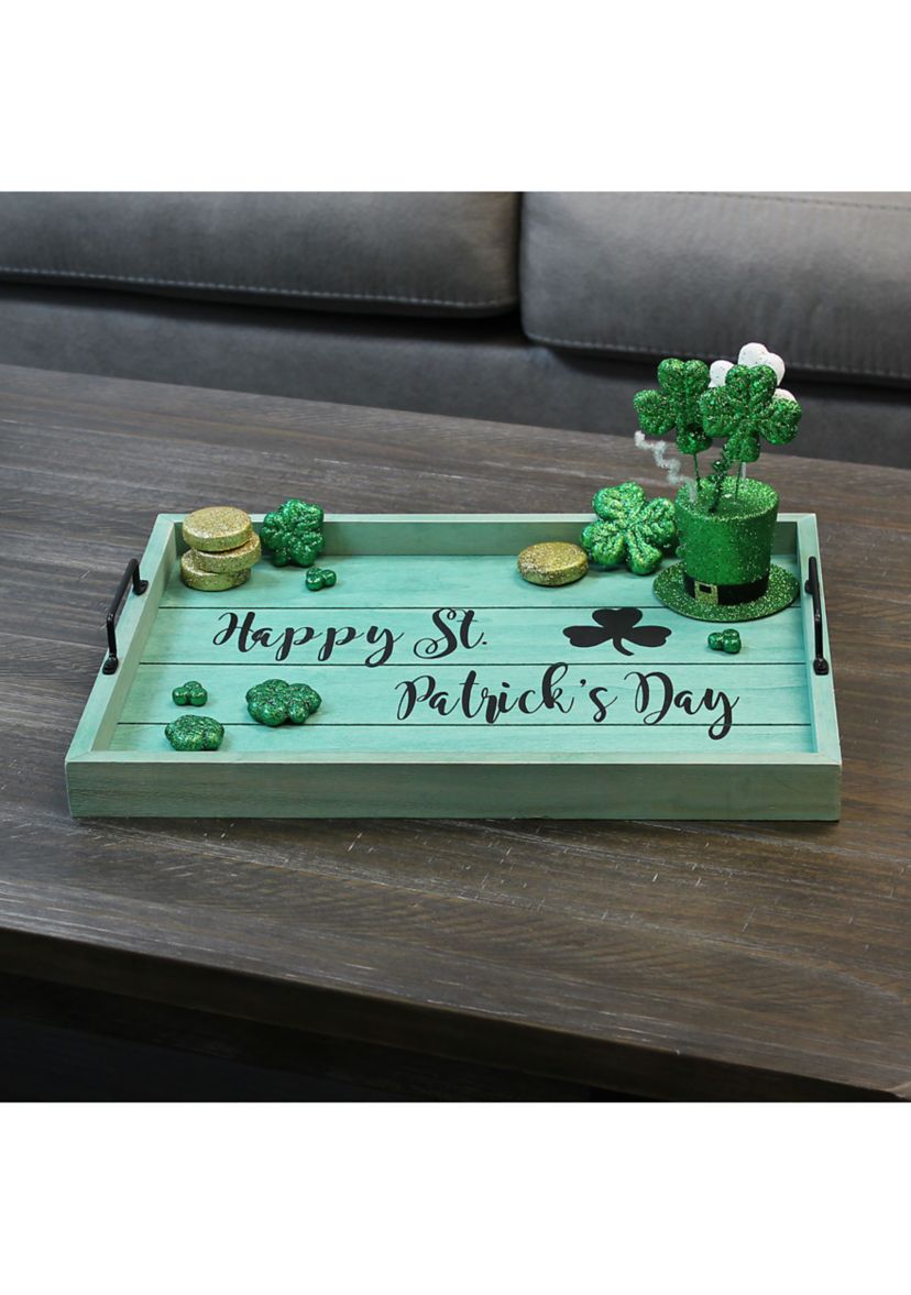 Decorative Wood Serving Tray w/ Handles, 15.50" x 12"