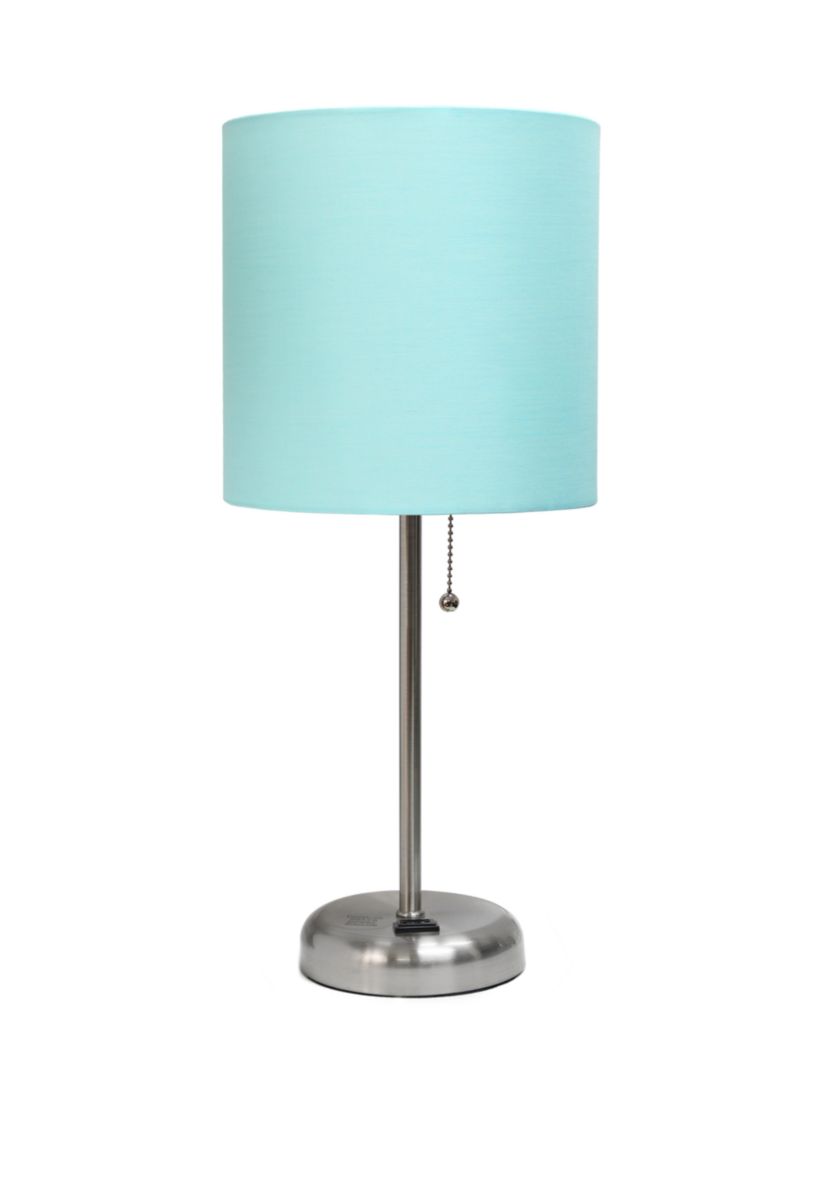 Stick Lamp with Charging Outlet and Fabric Shade 