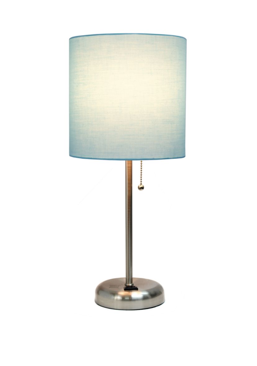 Stick Lamp with Charging Outlet and Fabric Shade 
