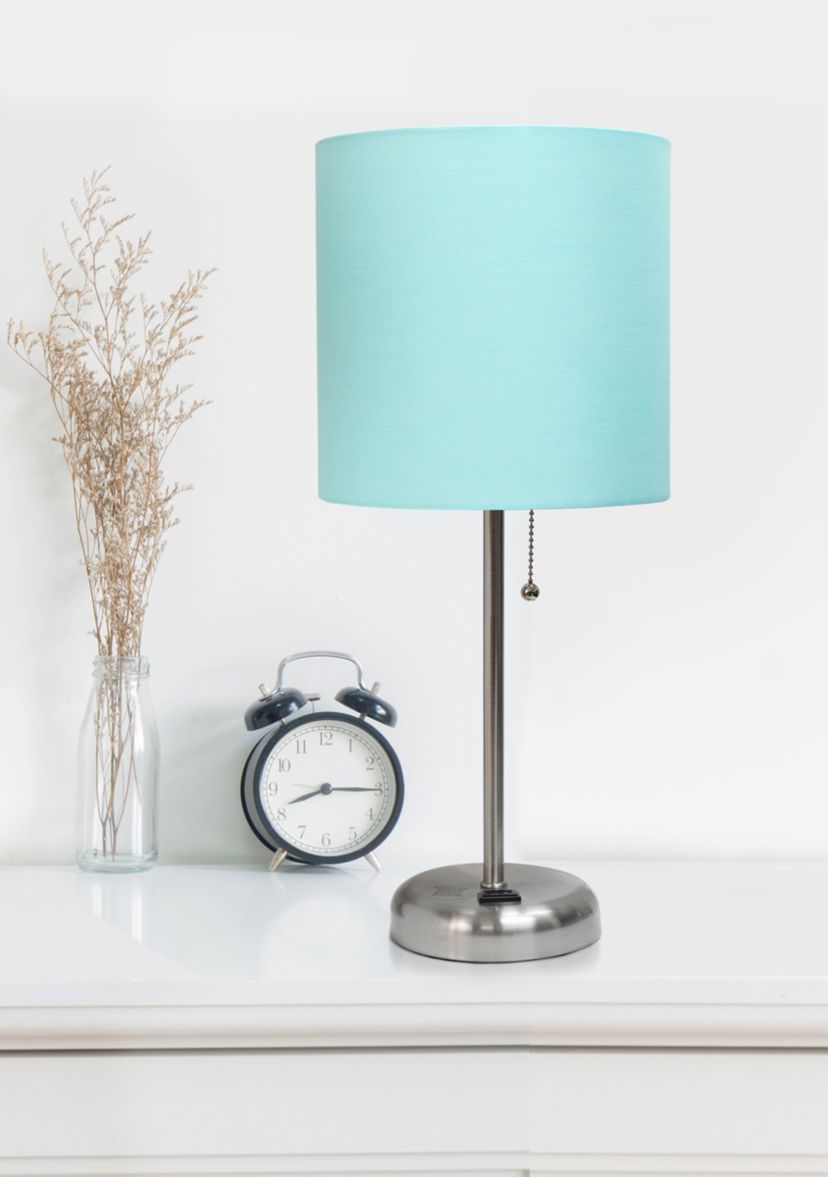 Stick Lamp with Charging Outlet and Fabric Shade 