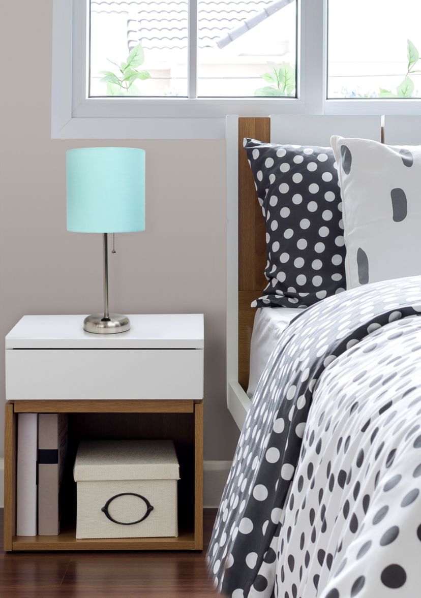 Stick Lamp with Charging Outlet and Fabric Shade 