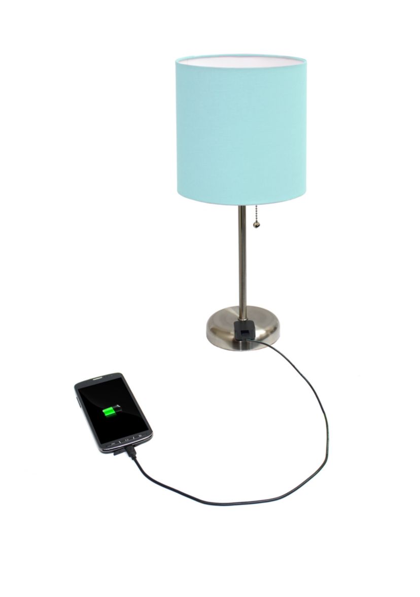 Stick Lamp with Charging Outlet and Fabric Shade 