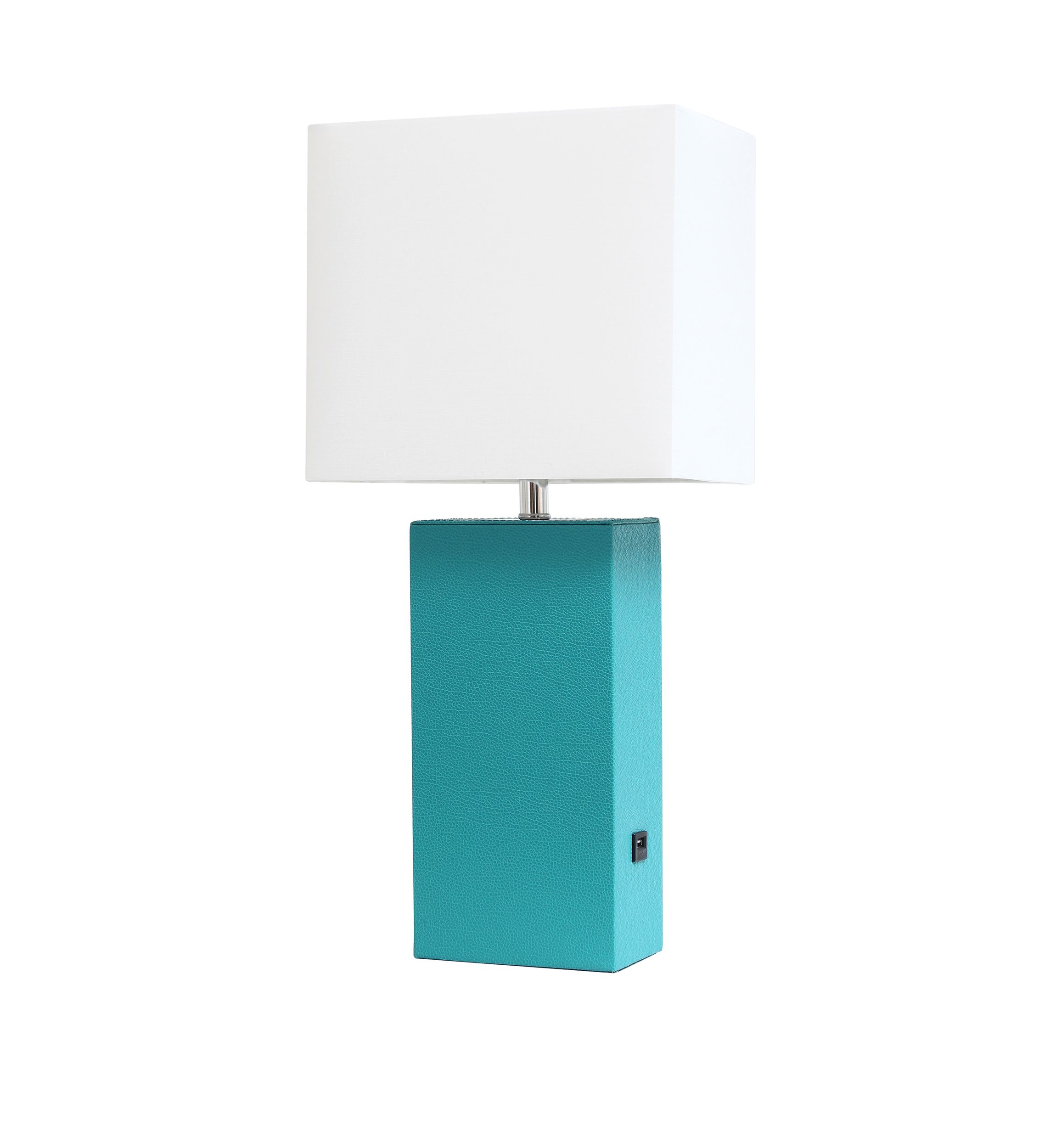 Modern Leather Table Lamp with USB and White Fabric Shade