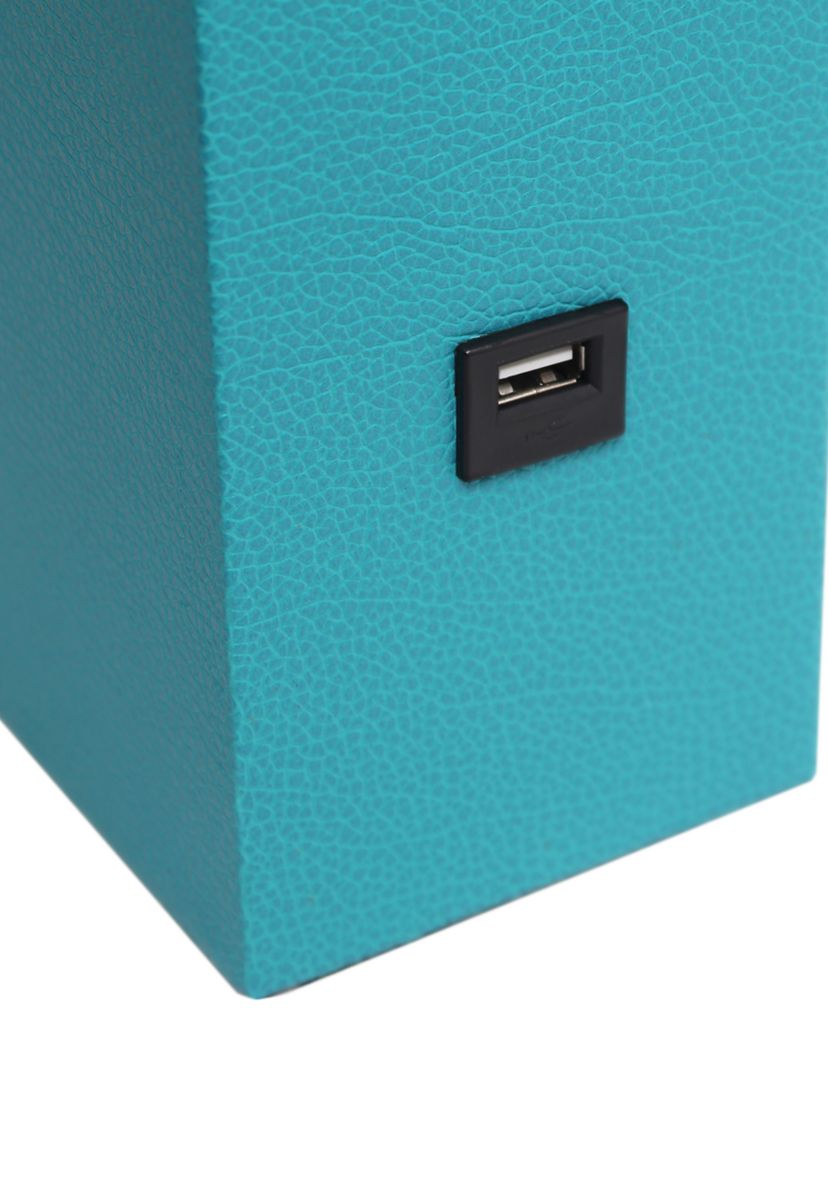 Modern Leather Table Lamp with USB and White Fabric Shade
