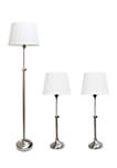 Brushed Nickel Adjustable 3 Pack Lamp Set (2 Table Lamps, 1 Floor Lamp)