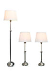 Brushed Nickel Adjustable 3 Pack Lamp Set (2 Table Lamps, 1 Floor Lamp)