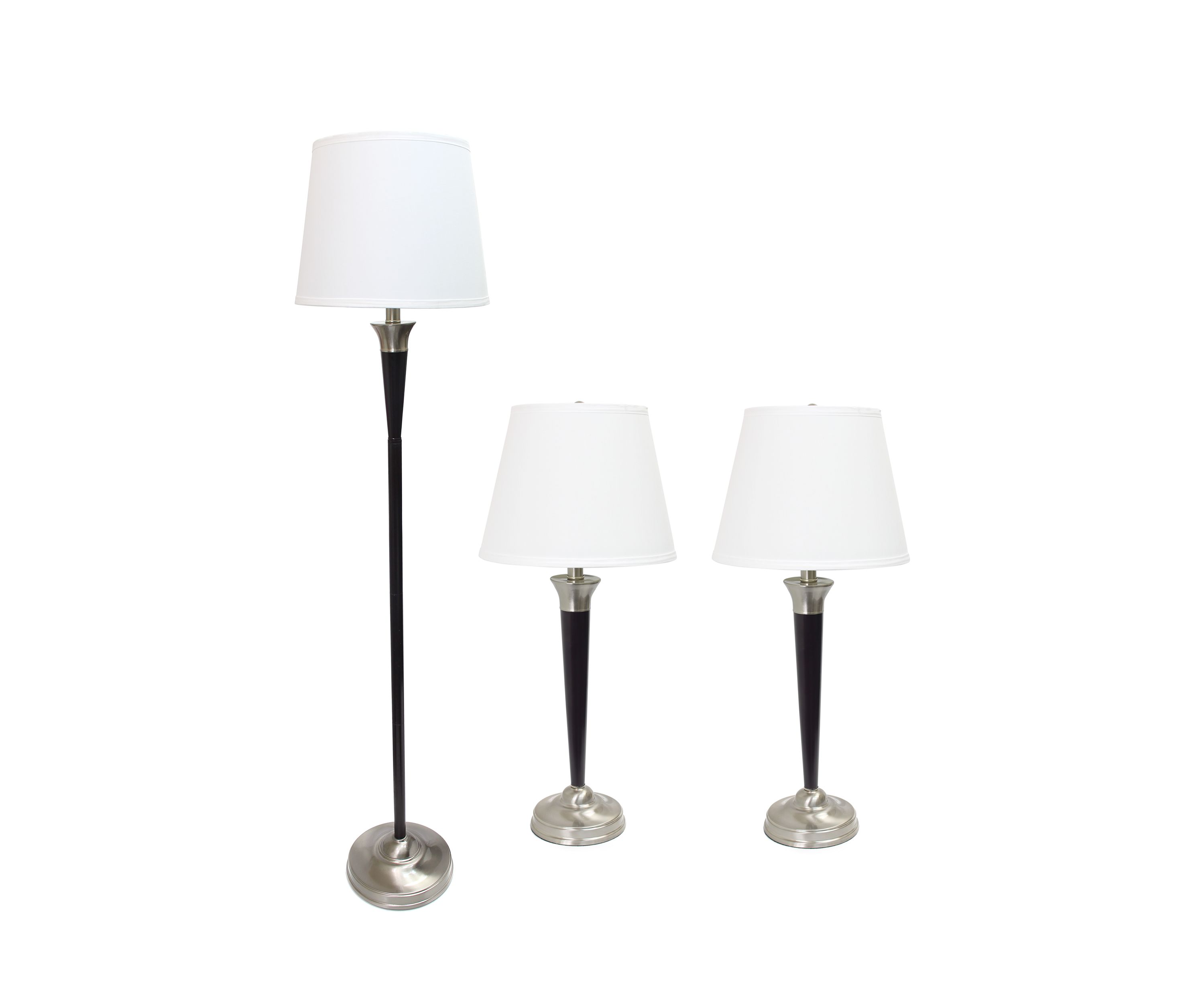 Malbec Black and Brushed Nickel 3 Pack Lamp Set (2 Table Lamps, 1 Floor Lamp)