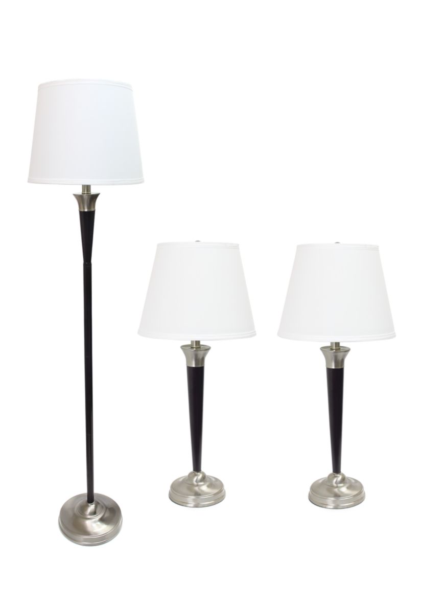 Malbec Black and Brushed Nickel 3 Pack Lamp Set (2 Table Lamps, 1 Floor Lamp)