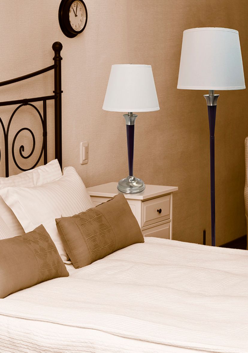 Malbec Black and Brushed Nickel 3 Pack Lamp Set (2 Table Lamps, 1 Floor Lamp)