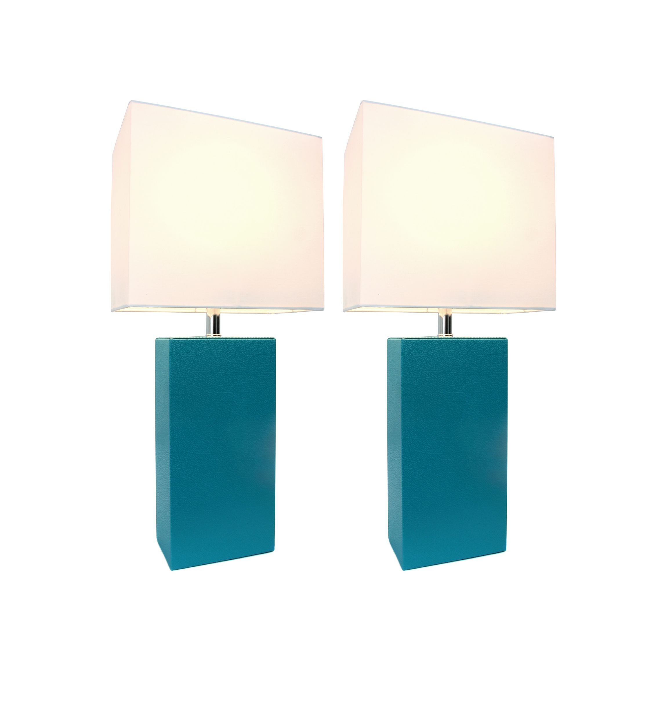 2 Pack Modern Leather Table Lamps with White Fabric Shades