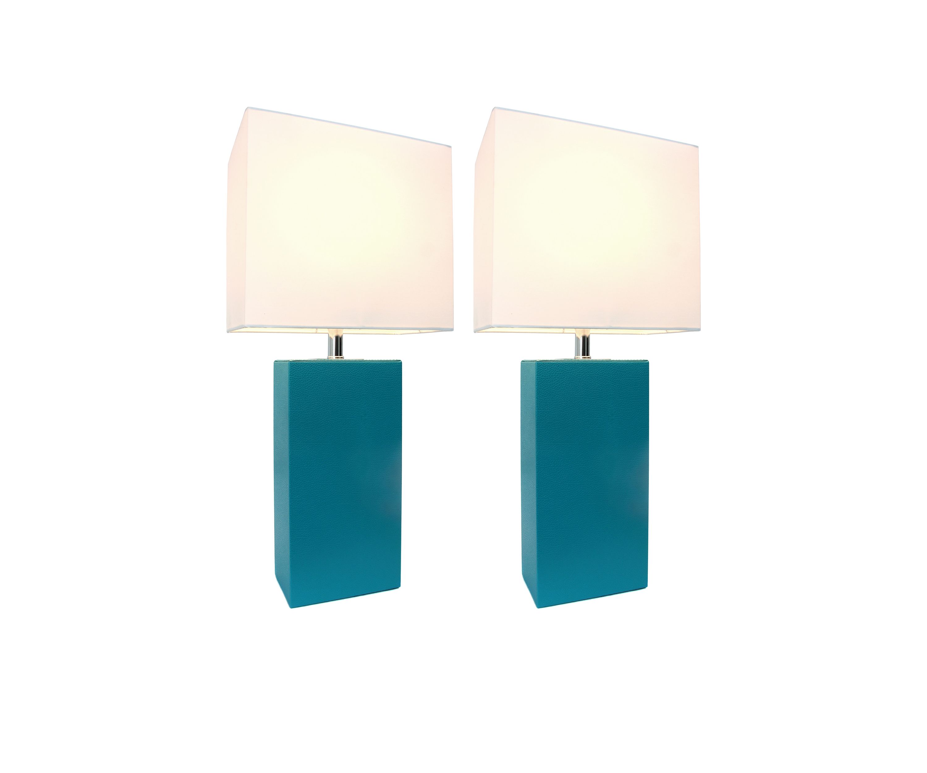 2 Pack Modern Leather Table Lamps with White Fabric Shades