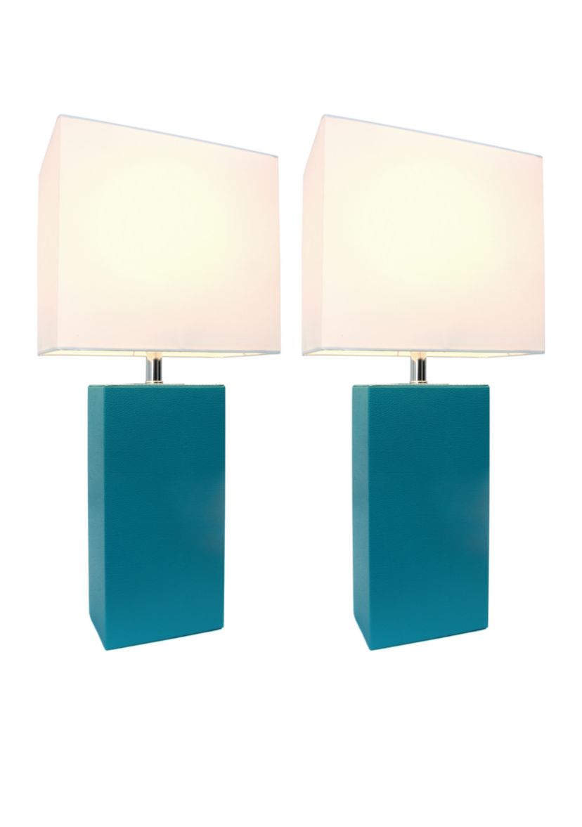 2 Pack Modern Leather Table Lamps with White Fabric Shades