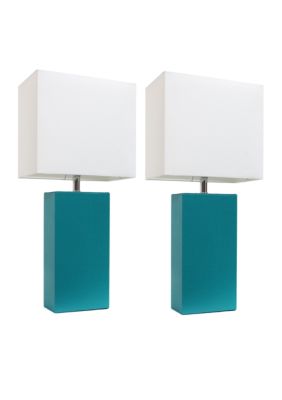 Elegant designs 2 pack modern leather table lamps with white fabric shades sales