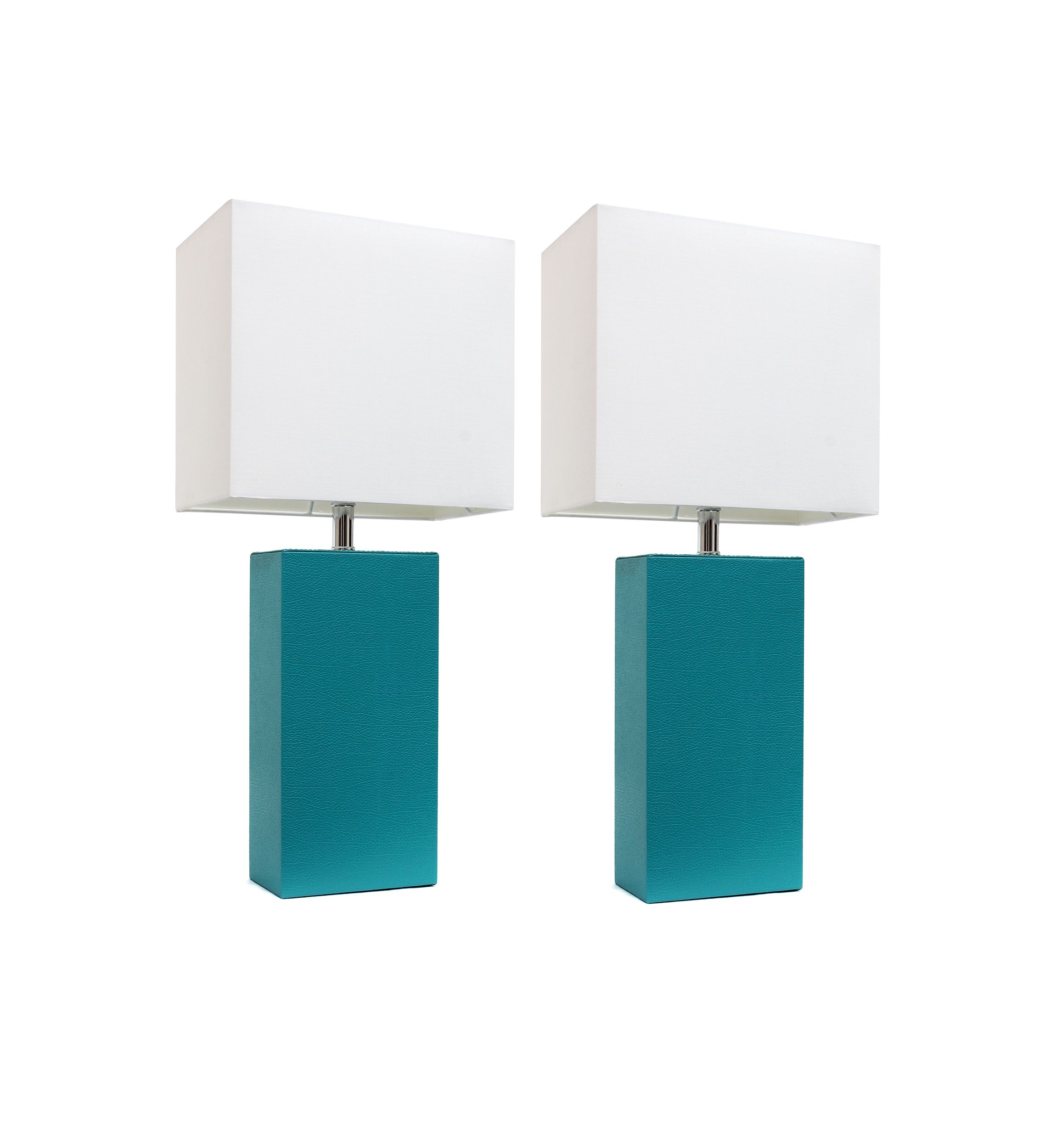 2 Pack Modern Leather Table Lamps with White Fabric Shades