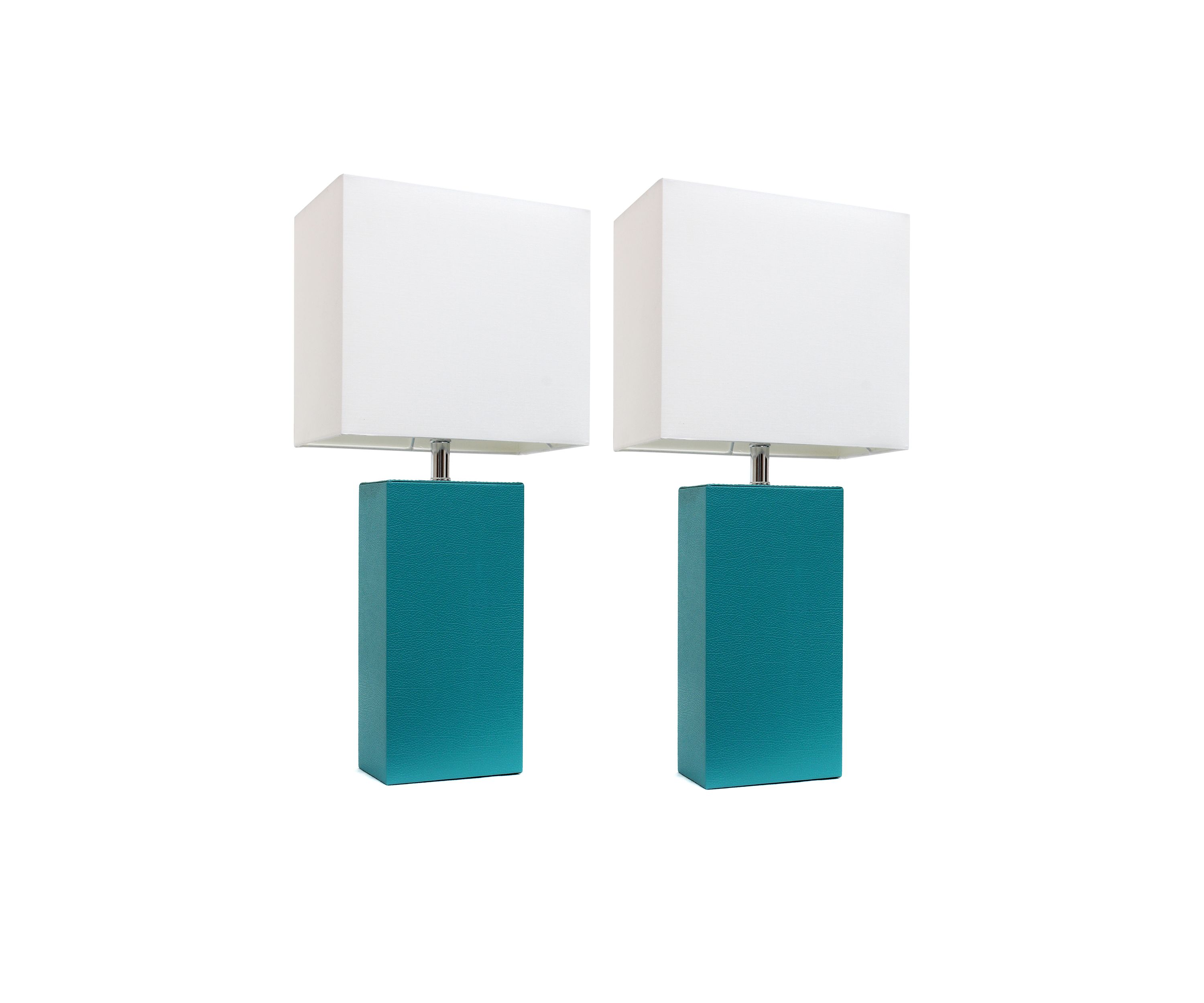 2 Pack Modern Leather Table Lamps with White Fabric Shades