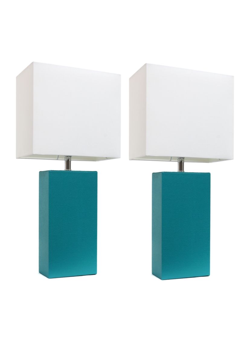 2 Pack Modern Leather Table Lamps with White Fabric Shades