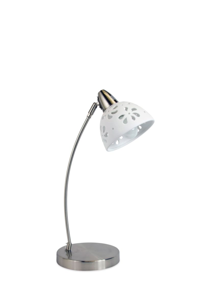 Brushed Nickel Desk Lamp With Porcelain Flower Shade