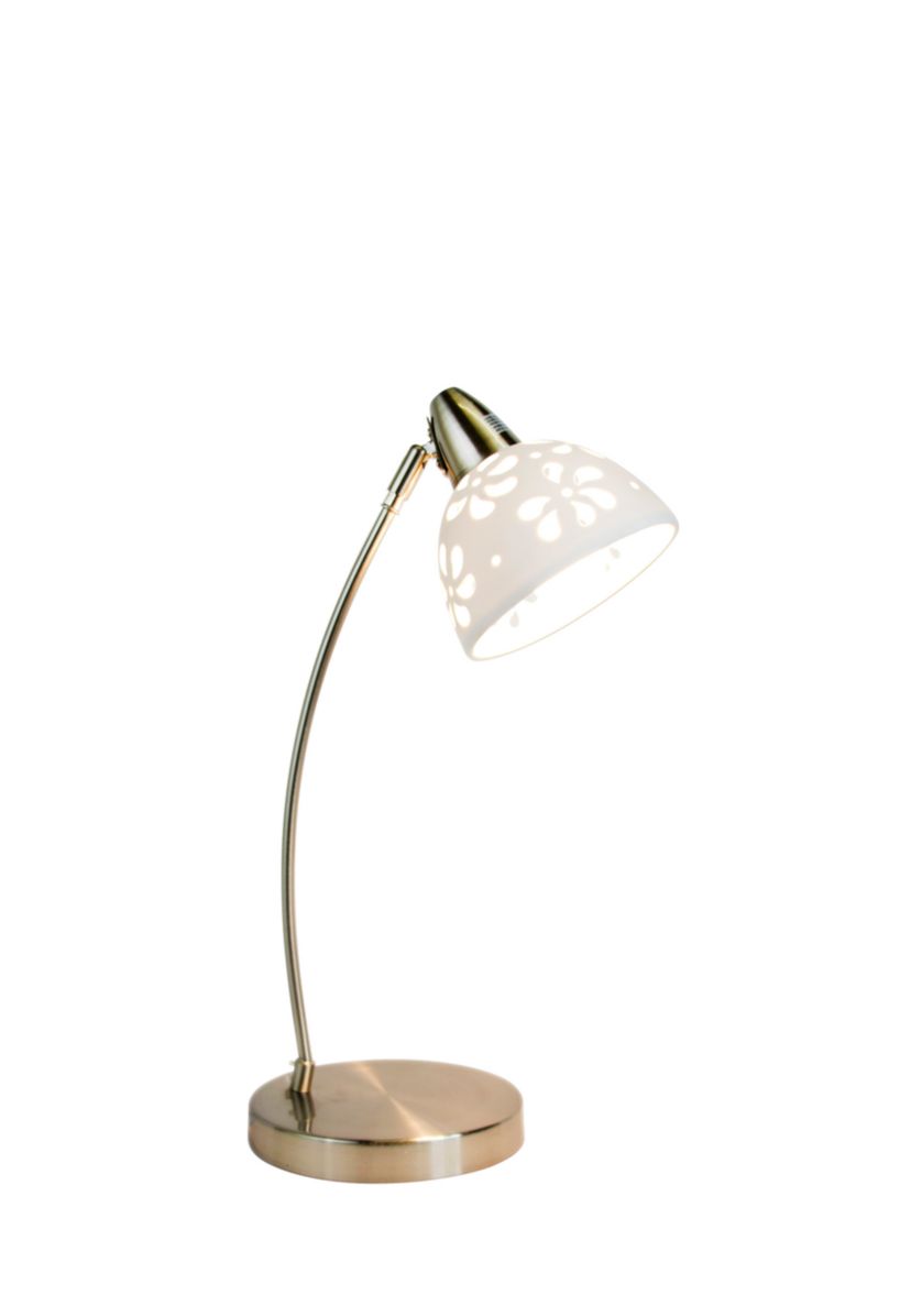 Brushed Nickel Desk Lamp With Porcelain Flower Shade