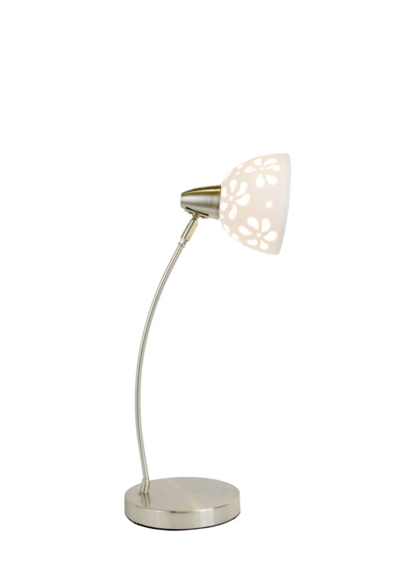 Brushed Nickel Desk Lamp With Porcelain Flower Shade