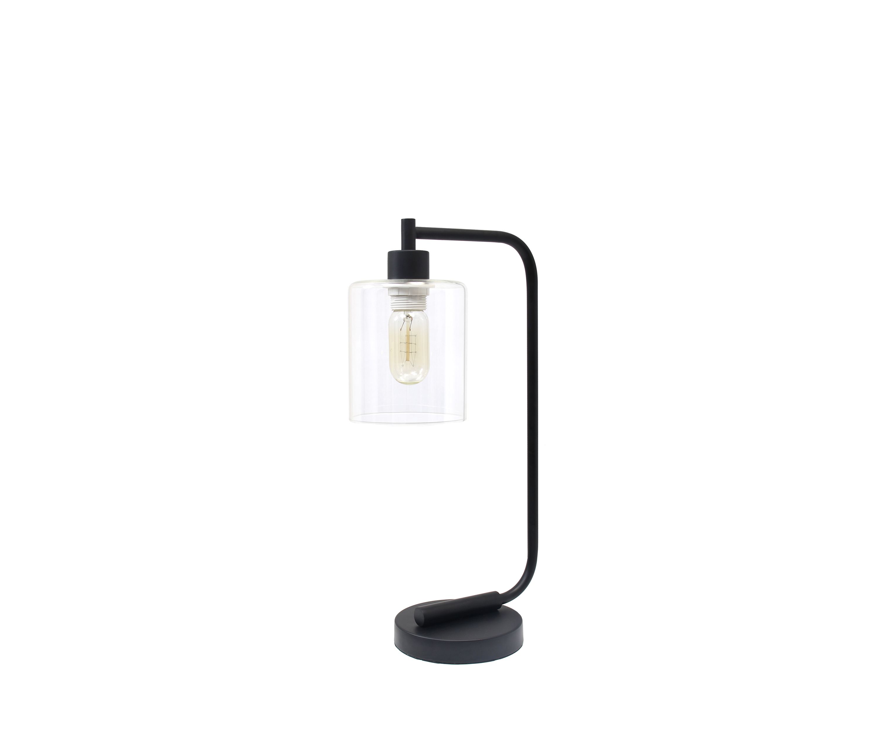 Bronson Antique Style Industrial Iron Lantern Desk Lamp with Glass Shade, Black
