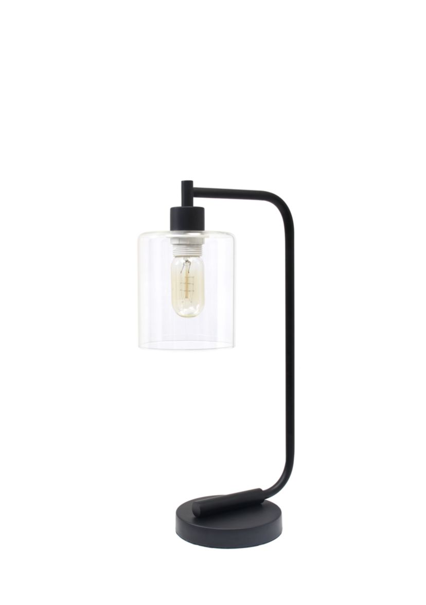 Bronson Antique Style Industrial Iron Lantern Desk Lamp with Glass Shade, Black