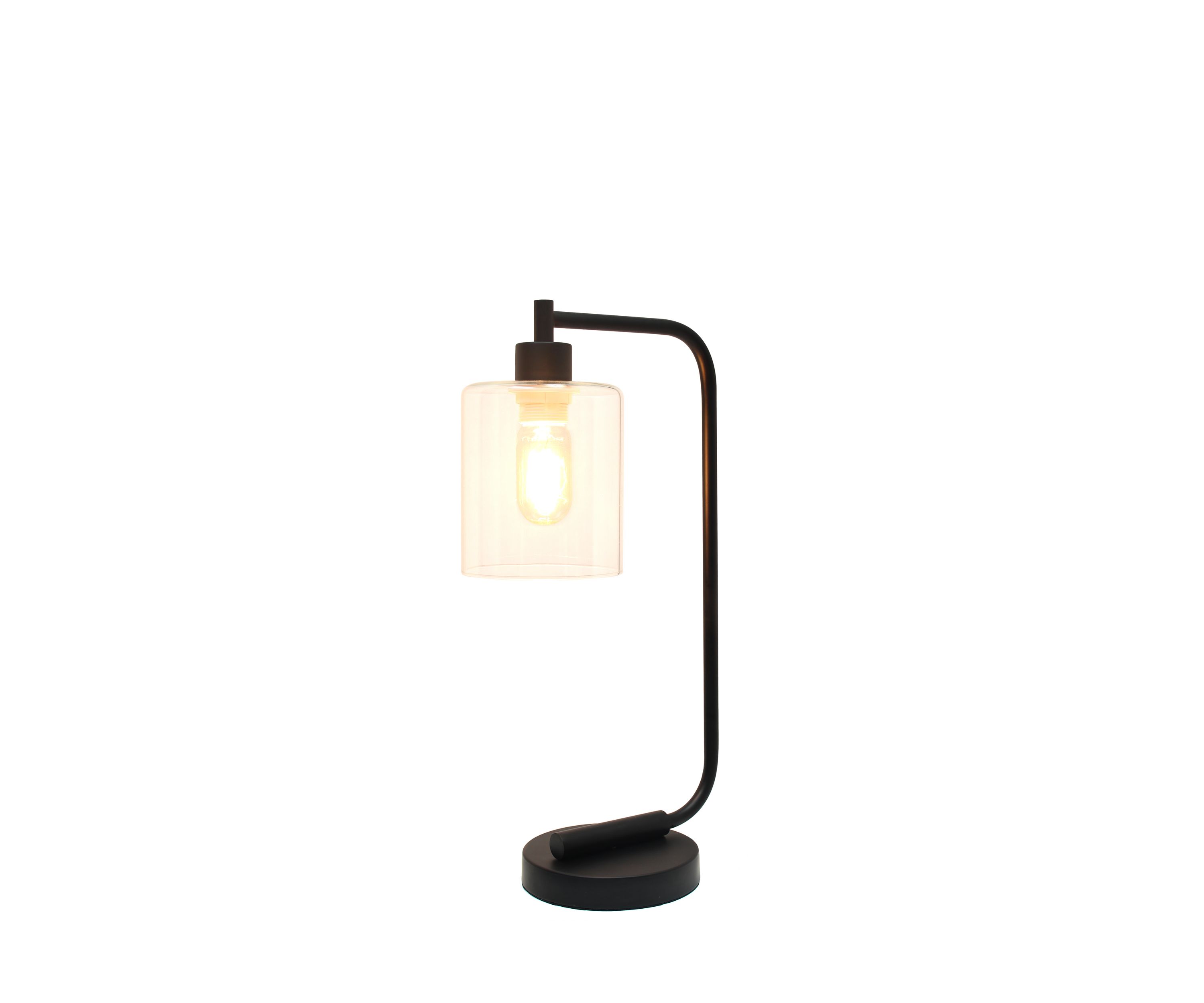 Bronson Antique Style Industrial Iron Lantern Desk Lamp with Glass Shade, Black
