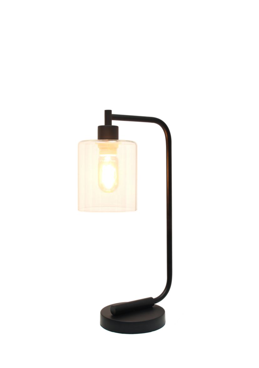 Bronson Antique Style Industrial Iron Lantern Desk Lamp with Glass Shade, Black