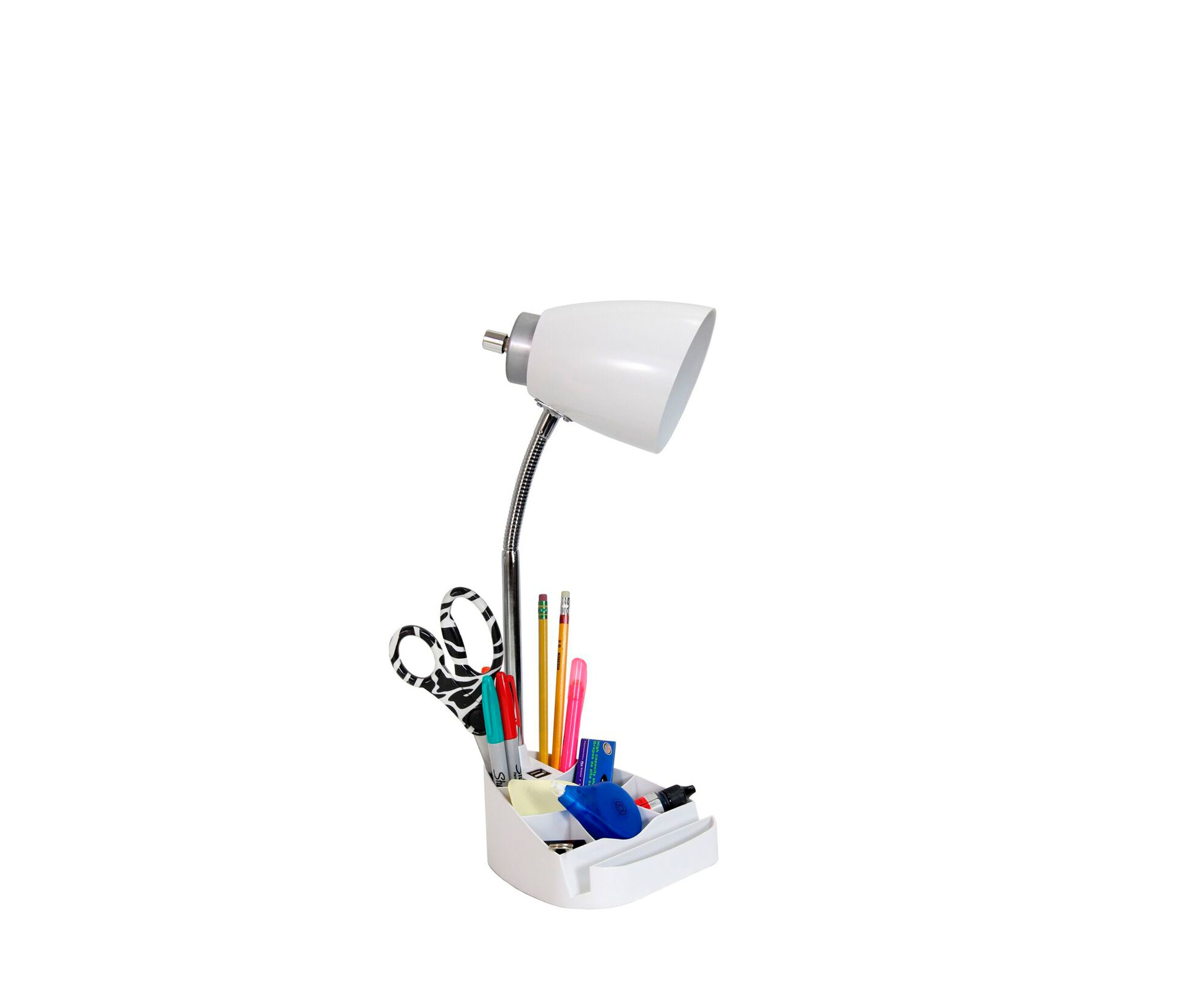 Gooseneck Organizer Desk Lamp with Holder and USB Port