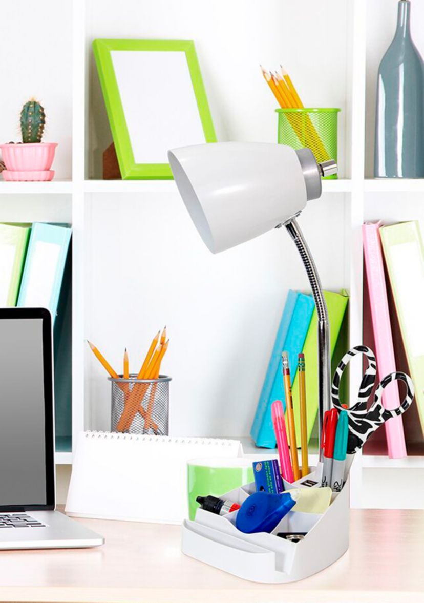 Gooseneck Organizer Desk Lamp with Holder and USB Port