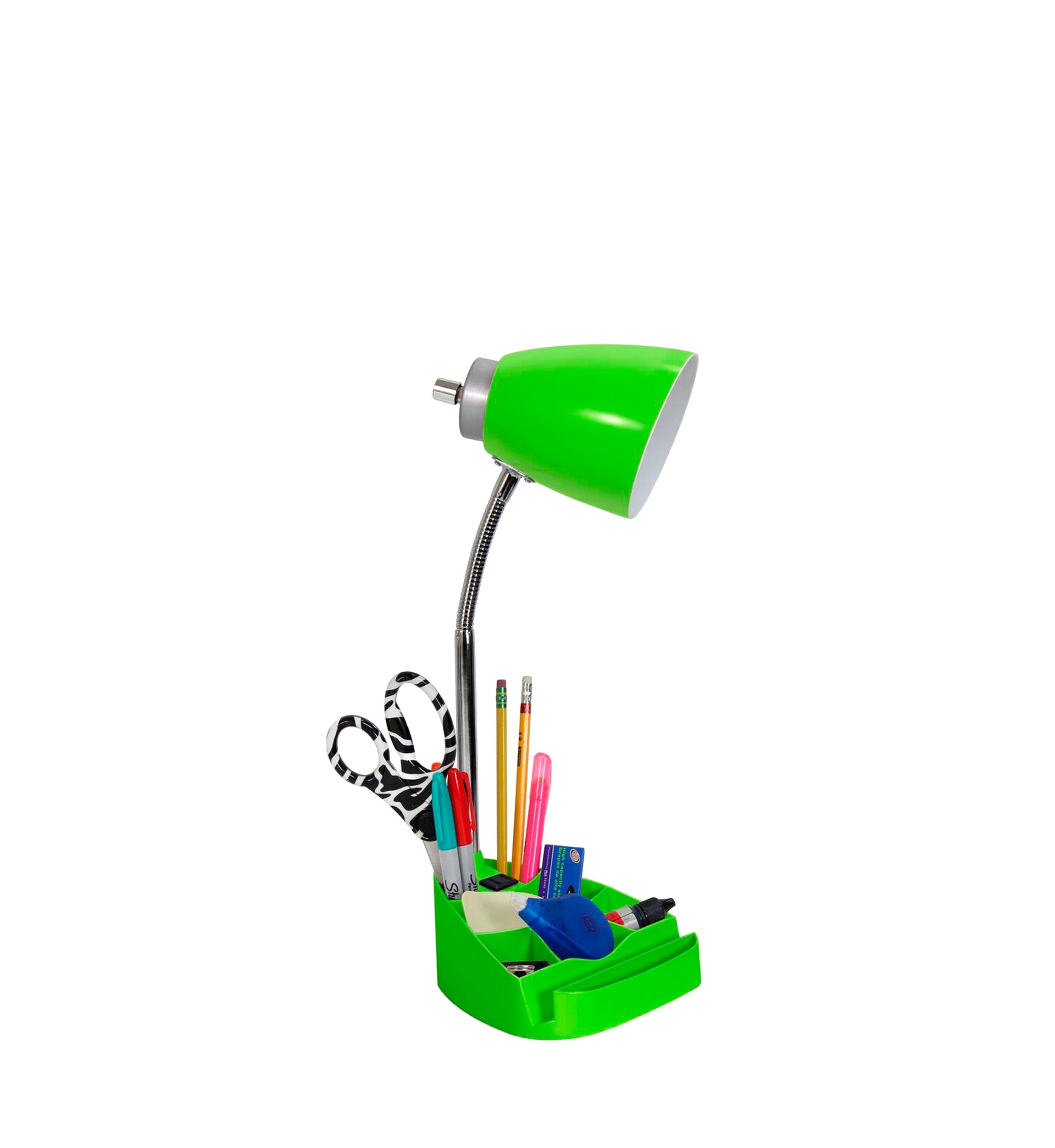 Gooseneck Organizer Desk Lamp with Holder and Charging Outlet