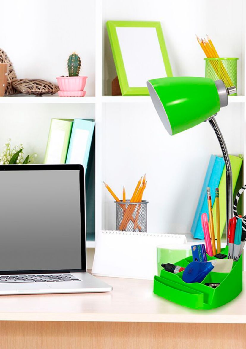 Gooseneck Organizer Desk Lamp with Holder and Charging Outlet