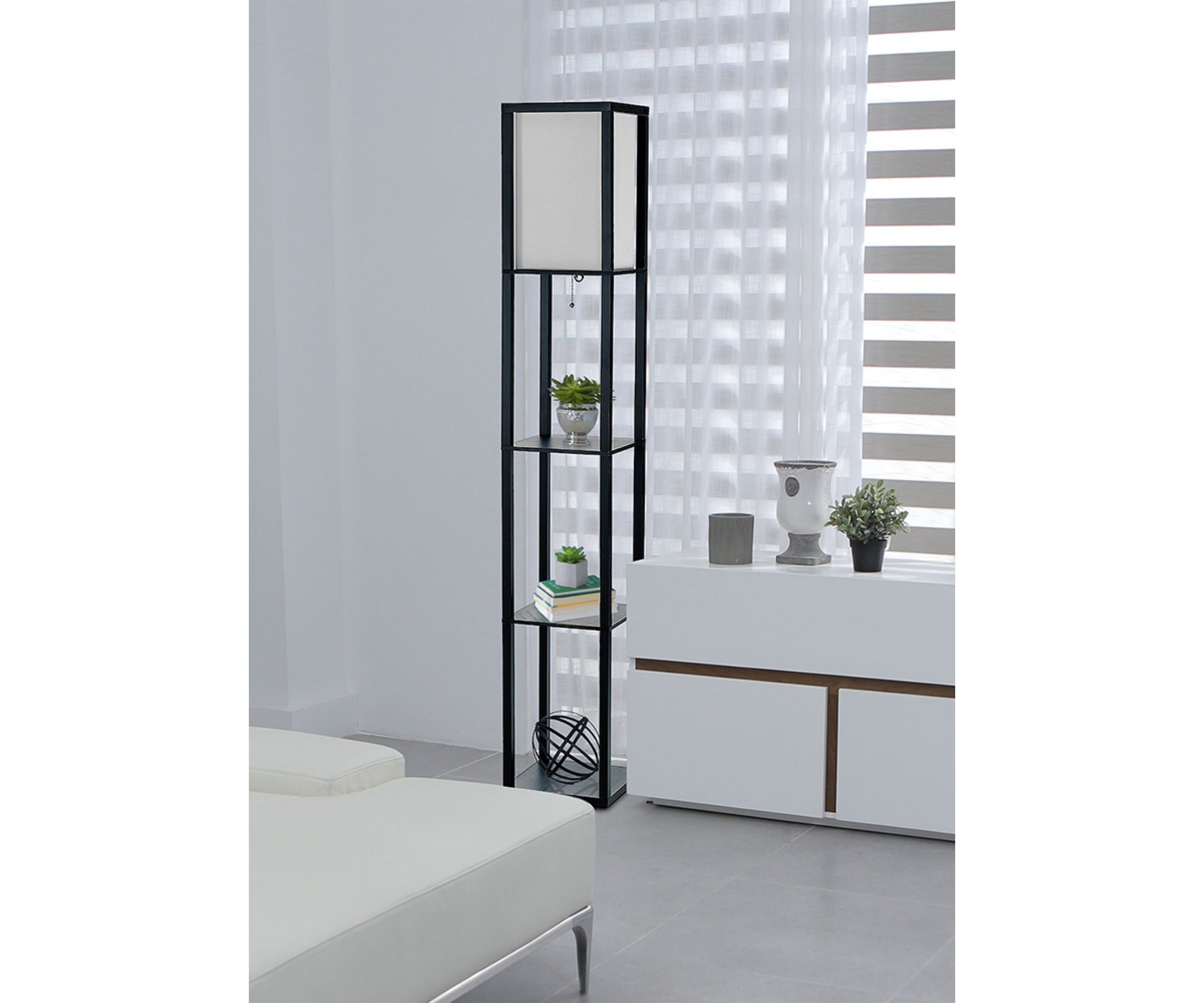 Floor Lamp Etagere Organizer Storage Shelf with Linen Shade