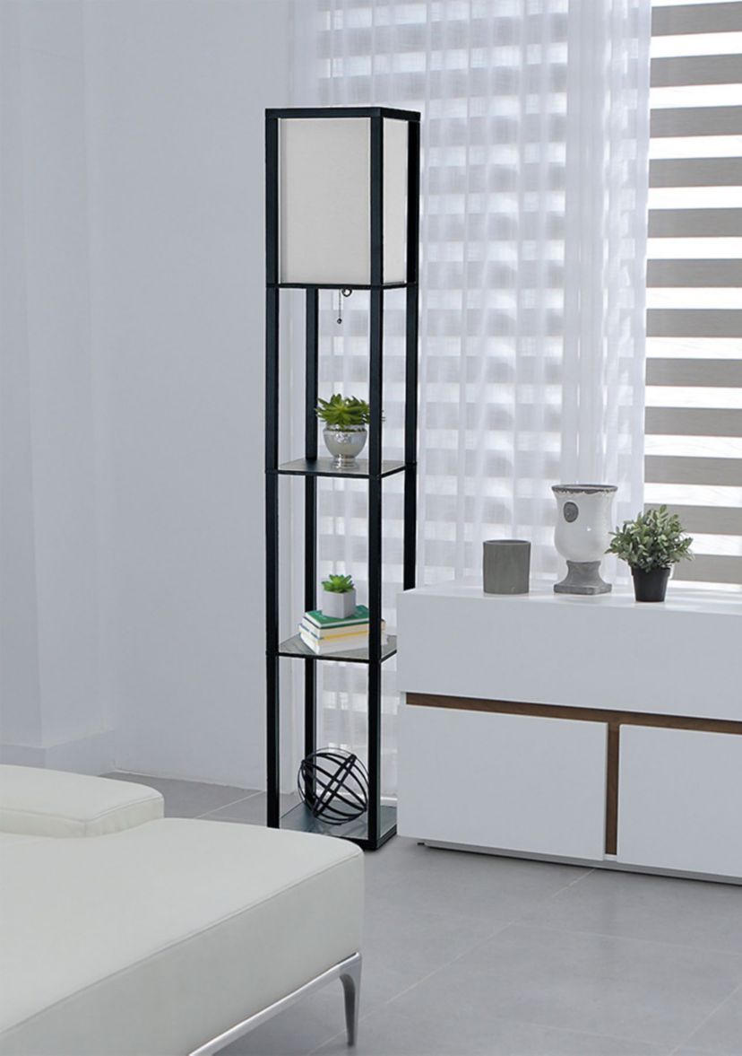 Floor Lamp Etagere Organizer Storage Shelf with Linen Shade