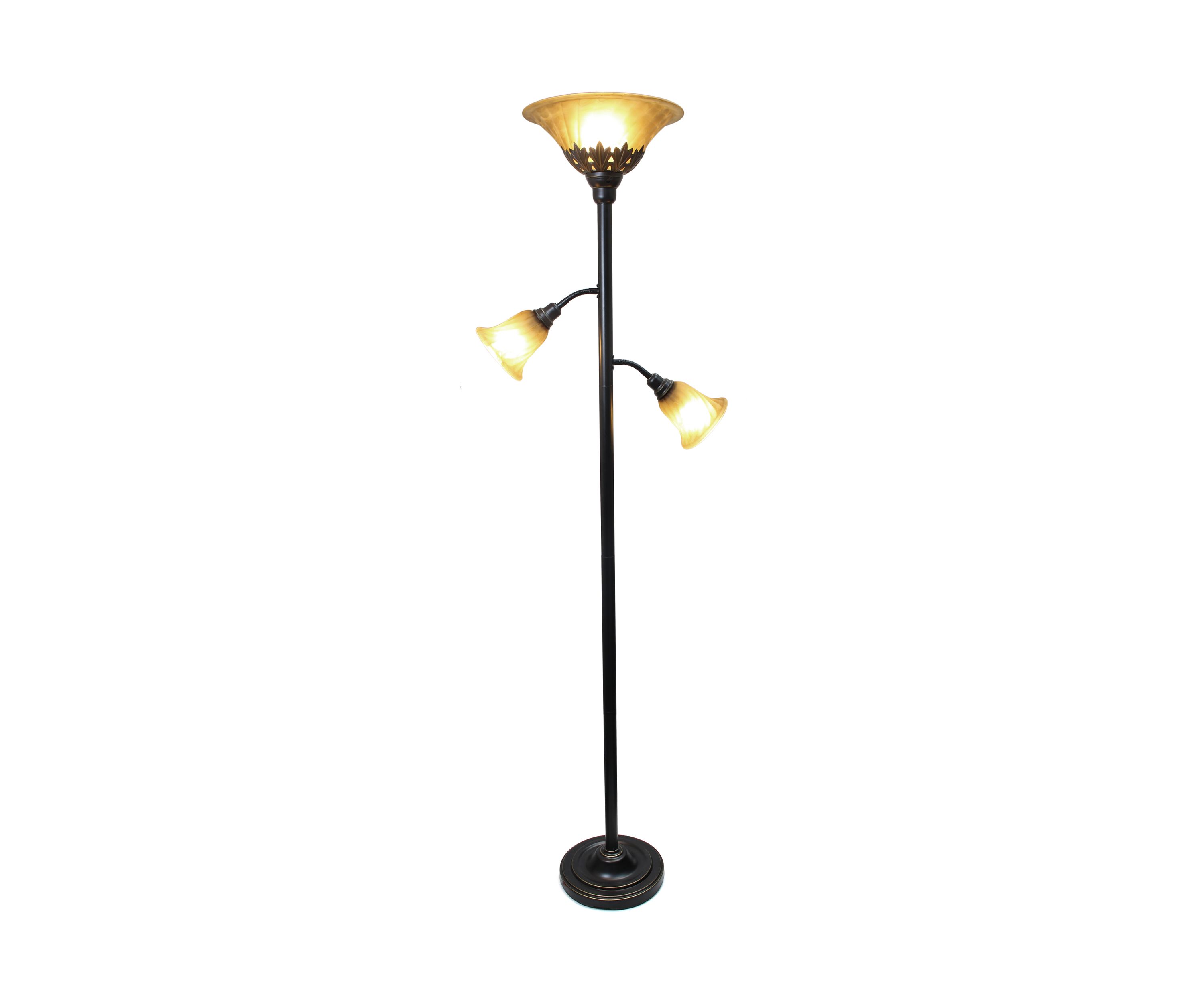 3 Light Floor Lamp with Scalloped Glass Shades, Restoration Bronze