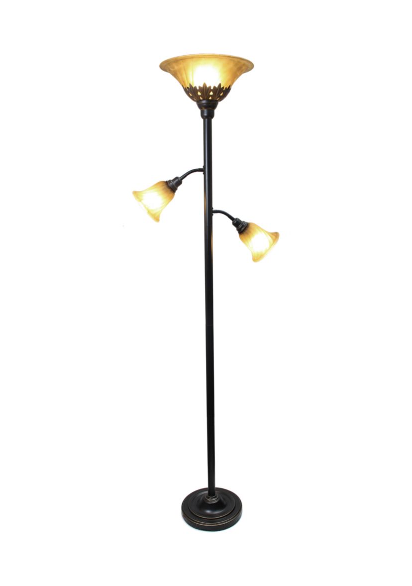 3 Light Floor Lamp with Scalloped Glass Shades, Restoration Bronze