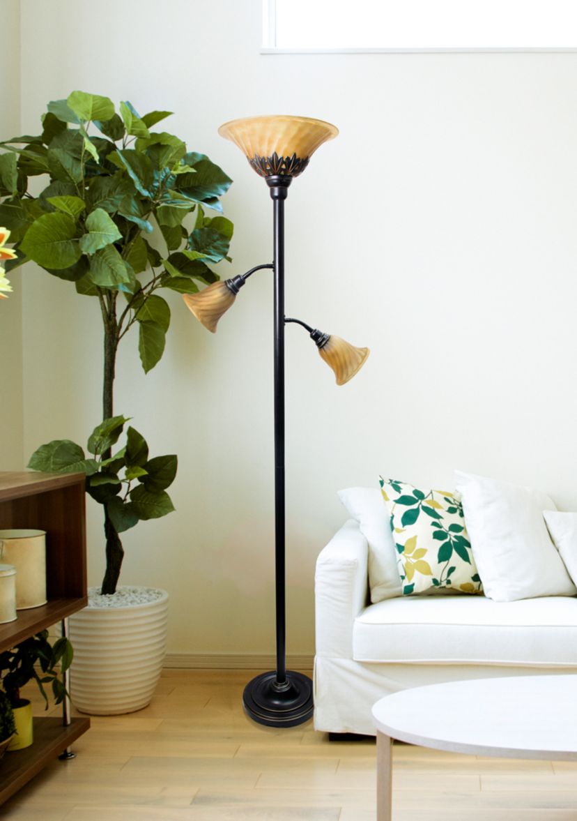 3 Light Floor Lamp with Scalloped Glass Shades, Restoration Bronze