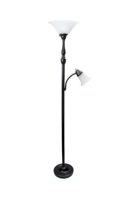 2 Light Mother Daughter Floor Lamp with White Marble Glass, Restoration Bronze