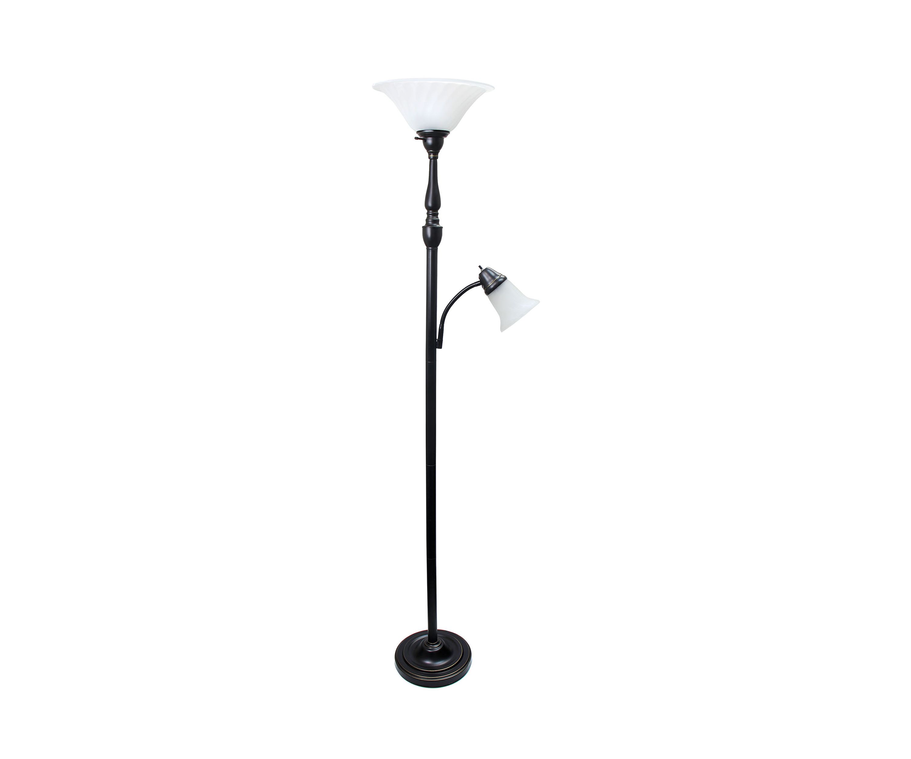 2 Light Mother Daughter Floor Lamp with White Marble Glass, Restoration Bronze