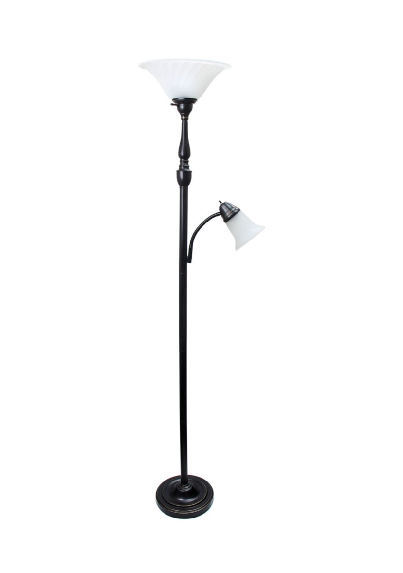 2 Light Mother Daughter Floor Lamp with White Marble Glass, Restoration Bronze