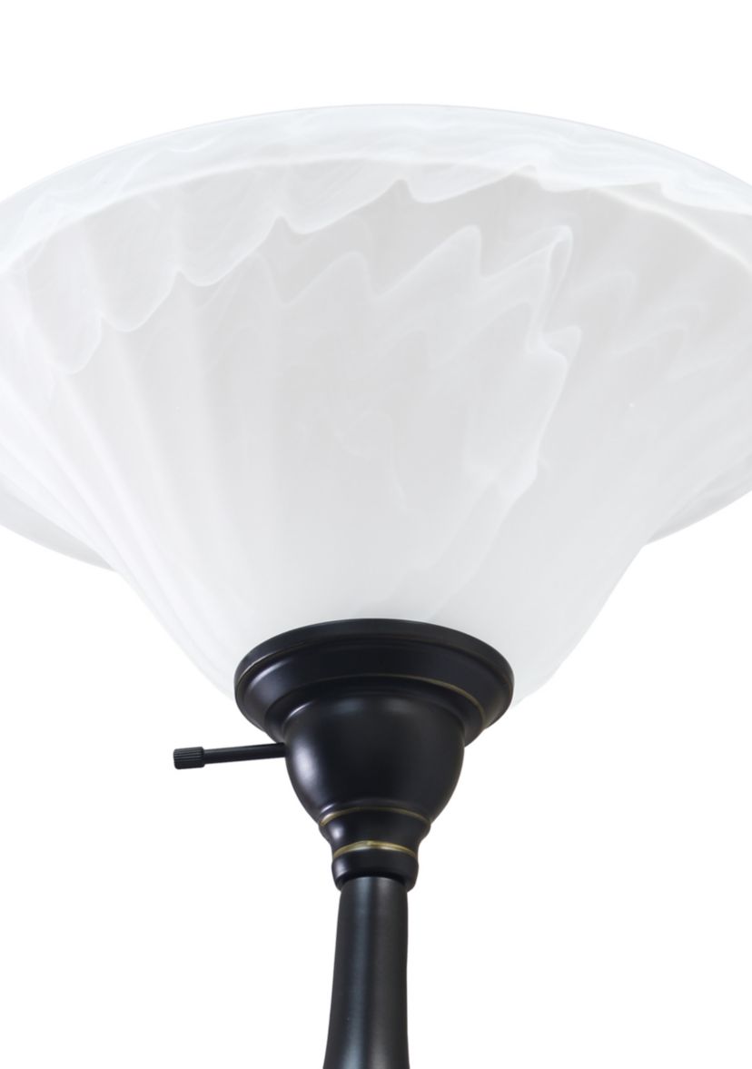 2 Light Mother Daughter Floor Lamp with White Marble Glass, Restoration Bronze